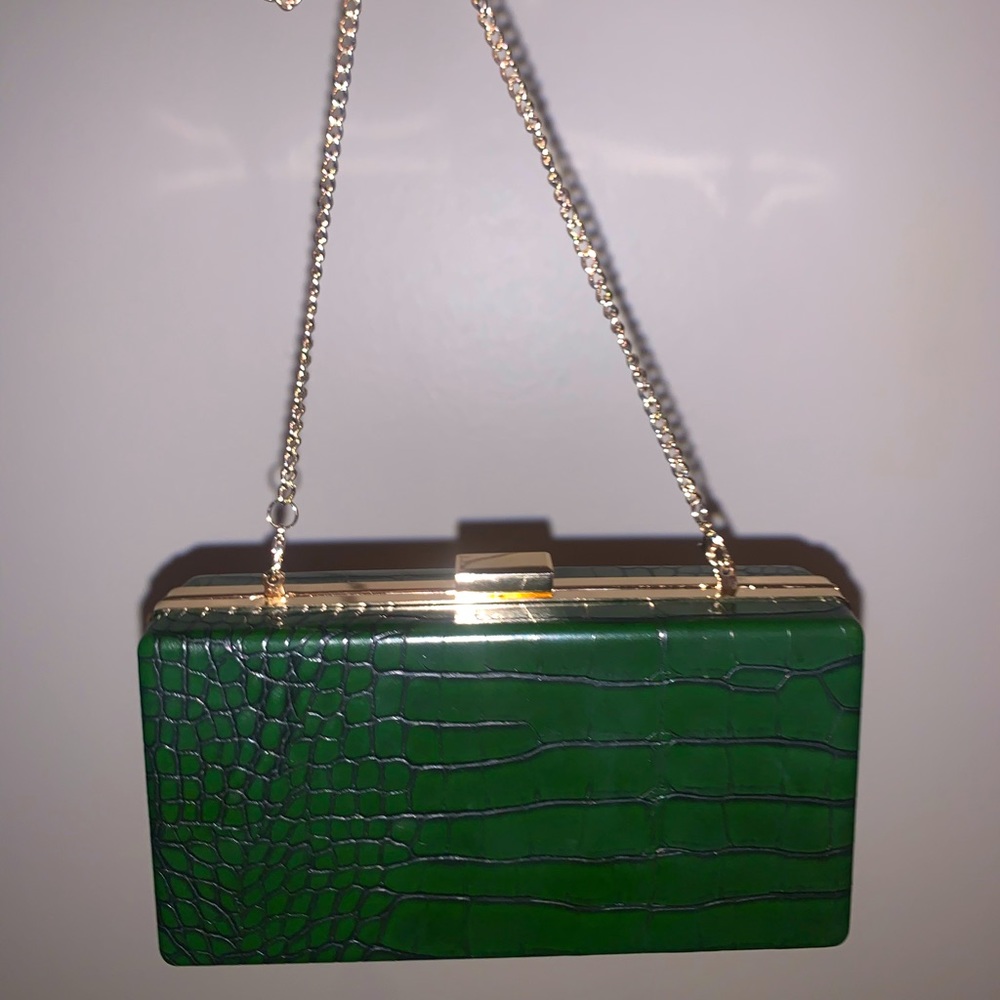 Emerald green print gold chain cross body